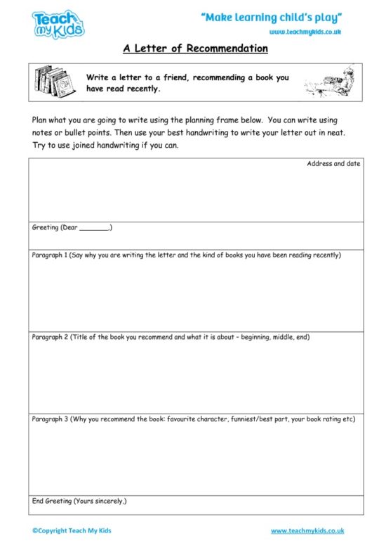 Worksheets for kids - a-letter-of-recommendation